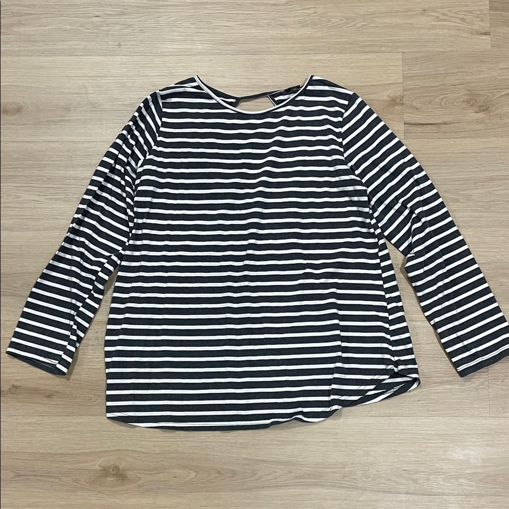 Elegant Grey and White Striped Blouse